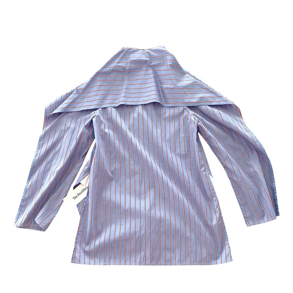 Rosetta Getty Striped Poplin Fold-Over Blouse Blue Red White stripe size 0 - Picture 6 of 9